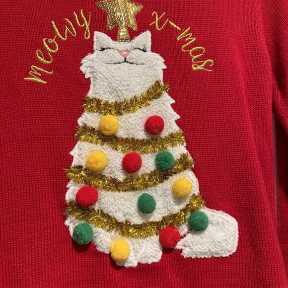 Its Our Time Cat Christmas Tree Sweater Girls Large - Picture 2 of 5
